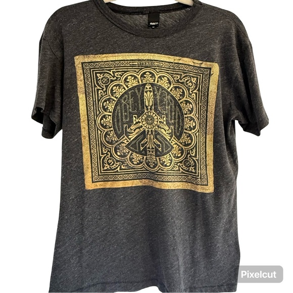 VTG 90s OBEY x Shepard Fairey Peace Bomber Grey Graphic Single Stitch T-Shirt M - Picture 1 of 11